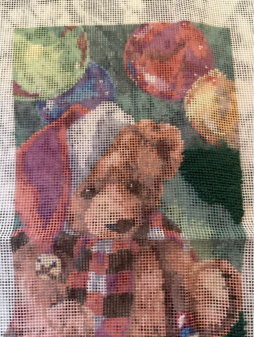 Bucilla SANTA BEAR Needlepoint Christmas Stocking 60722 Canvas Only Partially S